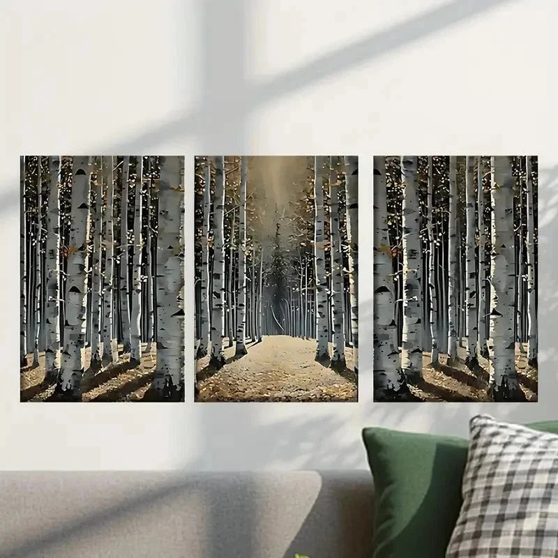 3pcs Forest Filled with White Birch Trees Wall Art Set Canvas Framed 50x70cm - High Quality Print 100% Australian Made Wall Canvas Ready to Hang - Bella Home Decor