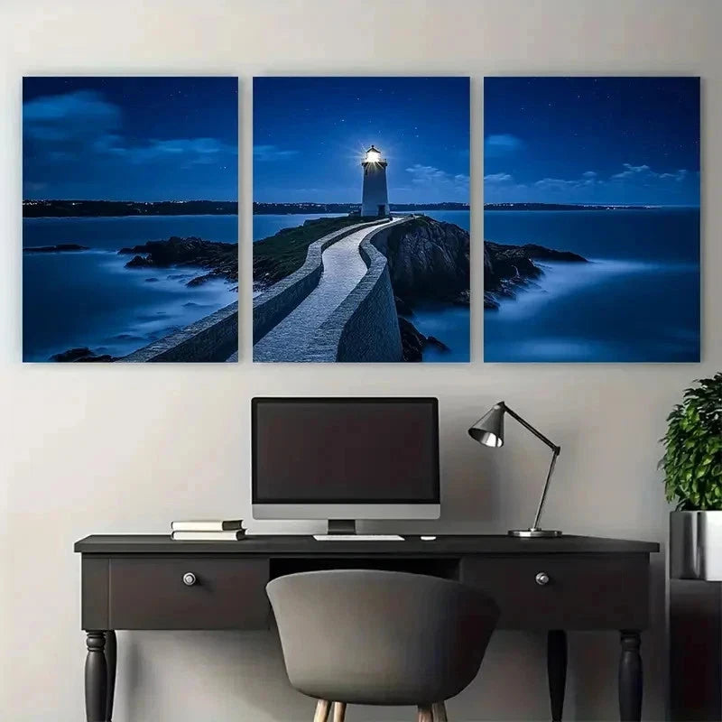 3pcs Coastal Scene Lighthouse Décor Perfect Wall Art Set Canvas Framed 60x90cm - High Quality Print 100% Australian Made Wall Canvas Ready to Hang - Bella Home Decor