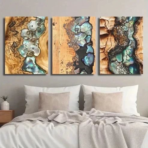 3pcs Abstract Ocean Synthetic Gemstone Wall Art Canvas Unframed - High Quality Print 100% Australian Made Wall Canvas - Bella Home Decor