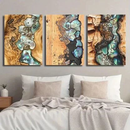 3pcs Abstract Ocean Synthetic Gemstone Wall Art Canvas Unframed - High Quality Print 100% Australian Made Wall Canvas - Bella Home Decor