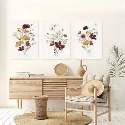 3pcs Modern Abstract Elegant Wildflower Canvas Unframed - High Quality Print 100% Australian Made Wall Canvas