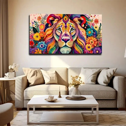Decoration Colorful Lion Wall Art Canvas Office Home Room Framed 120x60cm