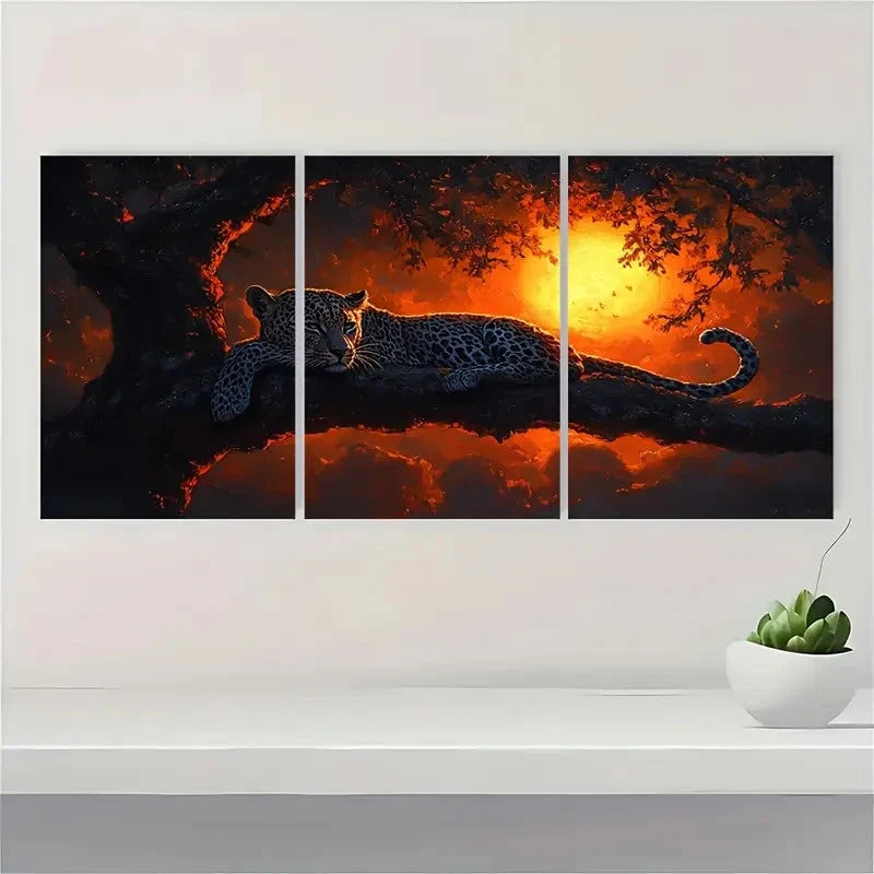 3pcs Leopard at Sunset Tree DI   Wall Art Set Canvas Framed 40x60cm - High Quality Print 100% Australian Made Wall Canvas Ready to Hang - Bella Home Decor