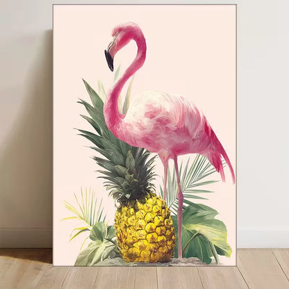 Tropical Pink Flamingo & Pineapple Metal Print Ready to Hang