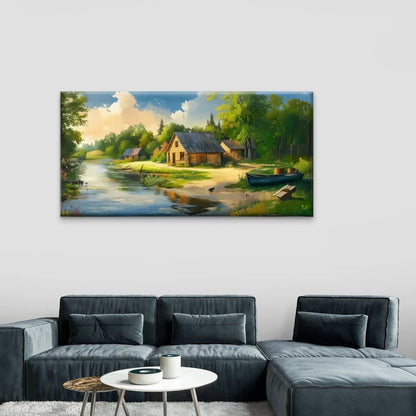 River House Nature Perfect Wall Art Canvas Office Home Room Framed 120x60cm