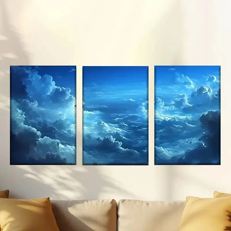 3pcs a painting of clouds in the sky Wall Art Set Canvas Framed 60x90cm - High Quality Print 100% Australian Made Wall Canvas Ready to Hang - Bella Home Decor