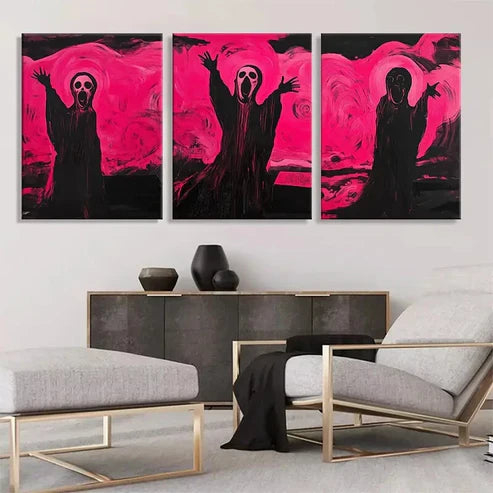 3pcs Bold Pink and Black Scream Décor Wall Art Canvas Unframed - High Quality Print 100% Australian Made Wall Canvas - Bella Home Decor