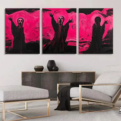 3pcs Bold Pink and Black Scream Décor Wall Art Canvas Unframed - High Quality Print 100% Australian Made Wall Canvas - Bella Home Decor