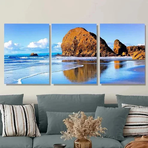 3pcs Beach Scene Shoreline, Sandy Shore Coastal Wall Art Set Canvas Unframed - High Quality Print 100% Australian Made Wall Canvas - Bella Home Decor