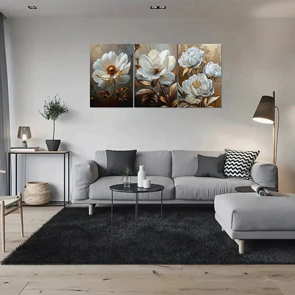 3pcs Modern Abstract White Floral Wall Art Set Canvas Framed 60x90cm - High Quality Print 100% Australian Made Wall Canvas Ready to Hang