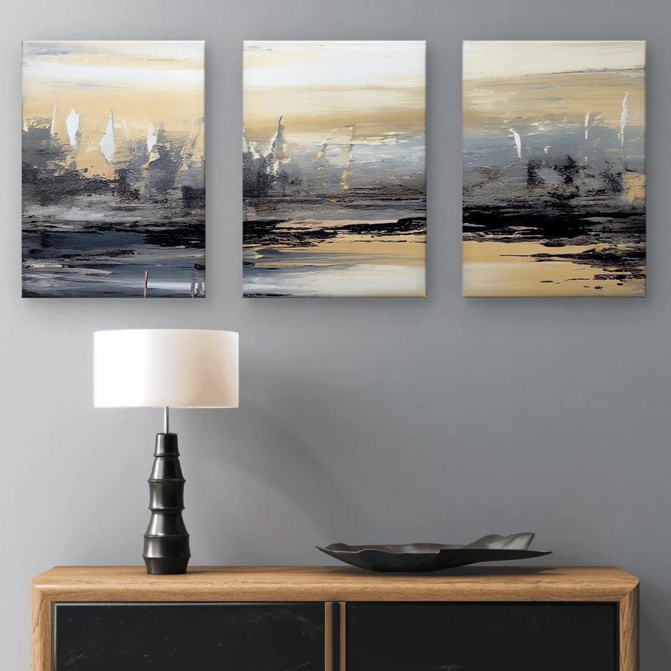 3pcs Abstract Neutral Textured Paint Brushstroke Wall Art Set Canvas Framed 40x60cm - High Quality Print 100% Australian Made Wall Canvas Ready to Hang