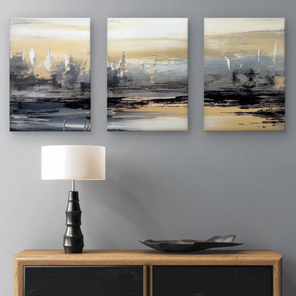 3pcs Abstract Neutral Textured Paint Brushstroke Wall Art Set Canvas Framed 40x60cm - High Quality Print 100% Australian Made Wall Canvas Ready to Hang