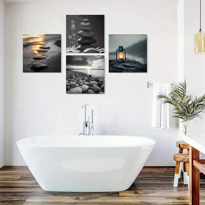 4pcs Sandy Beach Poster,  Wall Art Canvas Framed