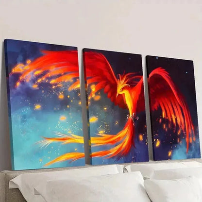 3pcs Mythical Red And Orange Phoenix Bird Wall Art Set Canvas Unframed - High Quality Print 100% Australian Made Wall Canvas