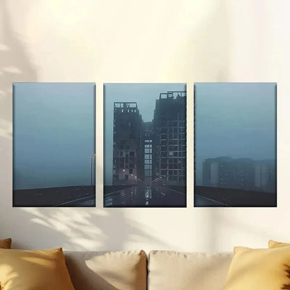 3pcs The City Under Dim Lights Wall Art Set Canvas Framed 40x60cm - High Quality Print 100% Australian Made Wall Canvas Ready to Hang