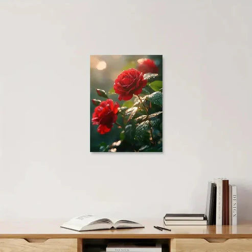 Beautiful Vibrant Red Roses Droplets Painting 60x90cm Metal Print Ready to Hang