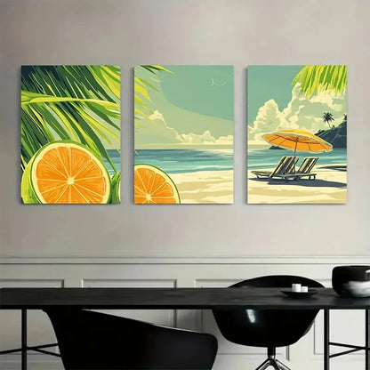3pcs Tropical Lime Beach Scene Pattern Wall Art Canvas Framed 40x60cm - High Quality Print 100% Australian Made Wall Canvas Ready to Hang - Bella Home Decor