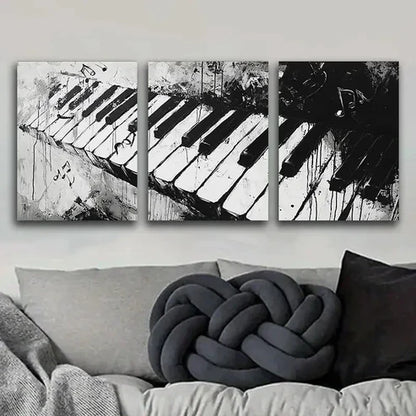 3pcs Black and White Piano Keyboard Perfect Wall Art Set Canvas Unframed - High Quality Print 100% Australian Made Wall Canvas
