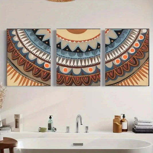 3pcs Patterns Abstract Bohemian Style Wall Art Set Canvas Framed 60x90cm - High Quality Print 100% Australian Made Wall Canvas Ready to Hang