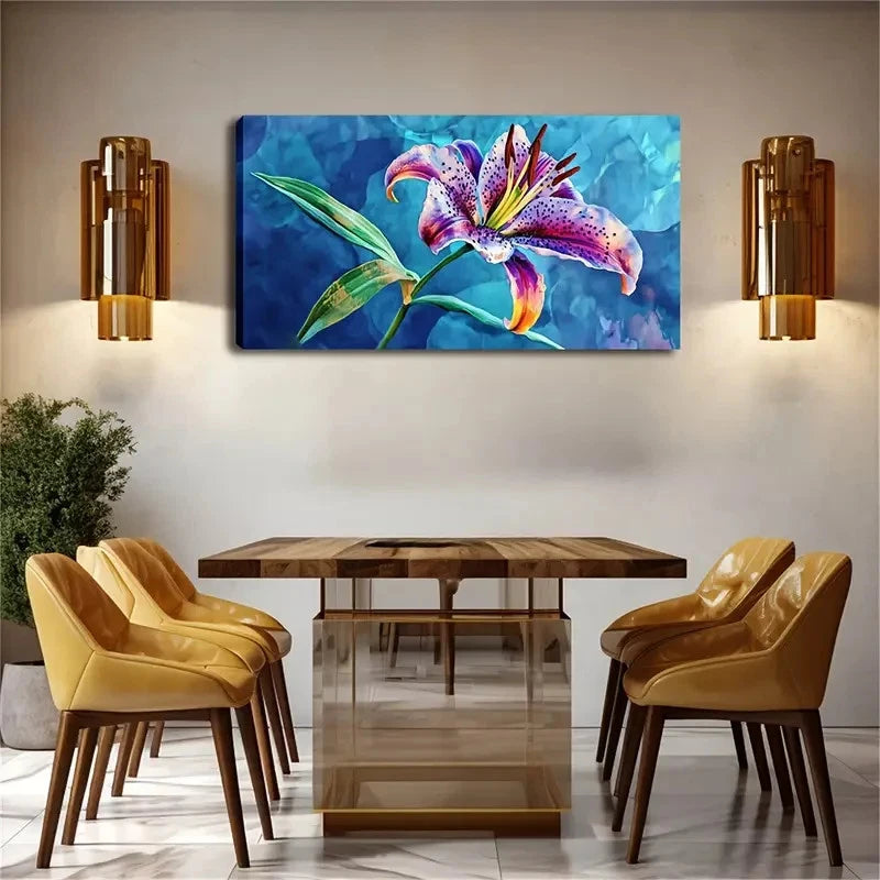 Expressionist Style Lily Flower Wall Art Canvas Office Home Room Framed 120x60cm