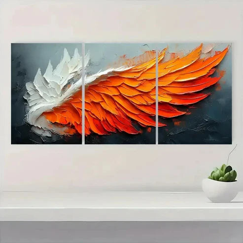 3pcs Original White Orange Abstract Wing Wall Art Canvas Unframed - High Quality Print 100% Australian Made Wall Canvas - Bella Home Decor