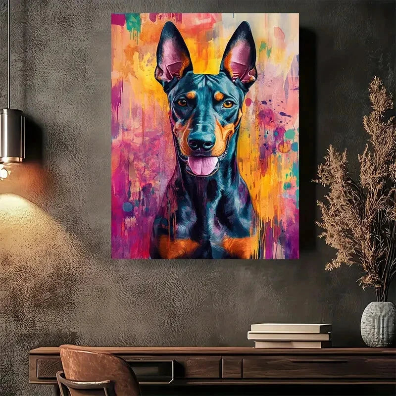 Beautiful Vibrant Abstract Doberman Painting 40x60cm Metal Print Ready to Hang - Bella Home Decor