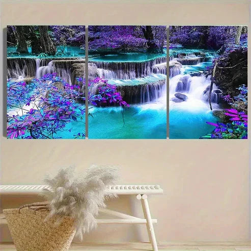3pcs Mystical Waterfall and Blossoms Wall Art Canvas Unframed - High Quality Print 100% Australian Made Wall Canvas - Bella Home Decor