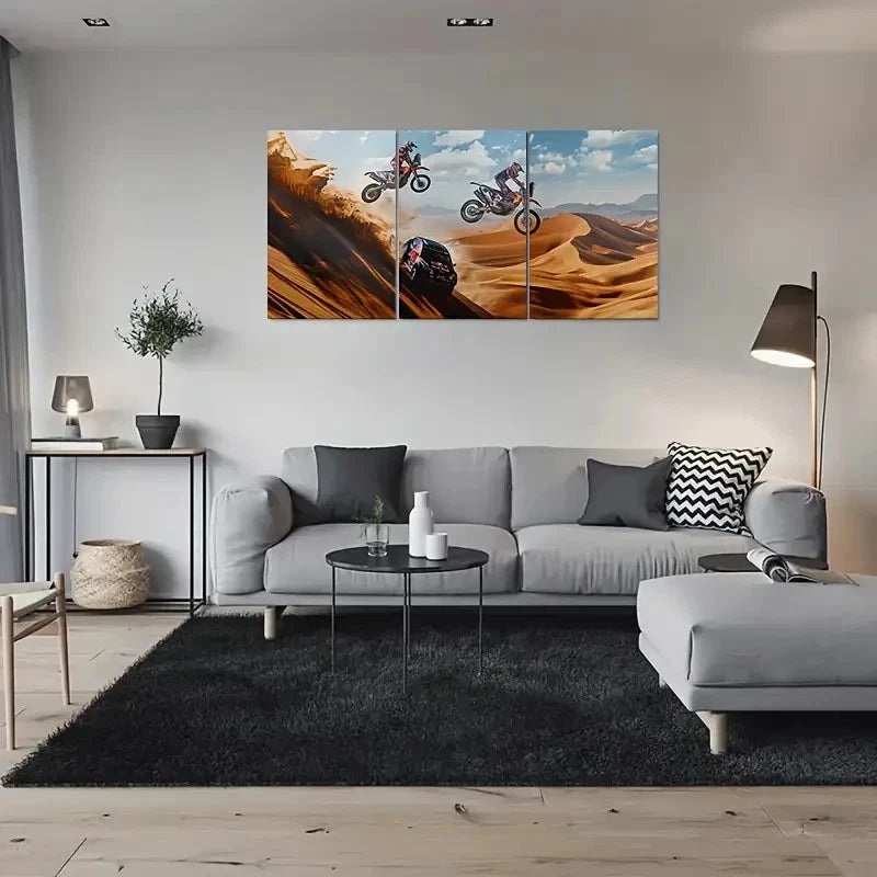 3pcs Desert Adventure Dirt Bike Racing Metal Print Ready to Hang Art - Bella Home Decor