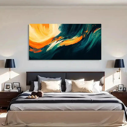 Yellow & Blue Dynamic Vibrant Wall Art Canvas Office Home Room Framed 120x60cm - Bella Home Decor