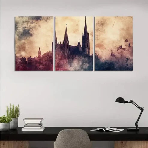 3pcs Gothic Cathedral Under a Stormy Sky Wall Art Canvas Unframed – High Quality Print 100% Australian Made Wall Canvas - Bella Home Decor