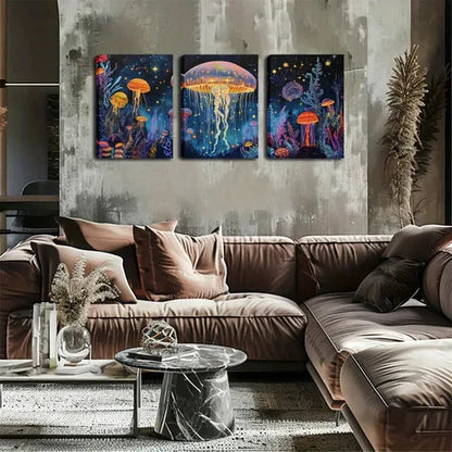 3pcs Numerous Jellyfish Swimming Water Perfect Wall Art Canvas Unframed - High Quality Print 100% Australian Made Wall Canvas