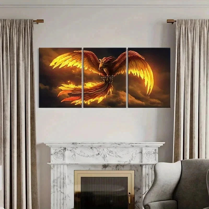 3pcs Fantasy Magical Animal Art Phoenix Bird Wall Art Set Canvas Framed 40x60cm - High Quality Print 100% Australian Made Wall Canvas Ready to Hang