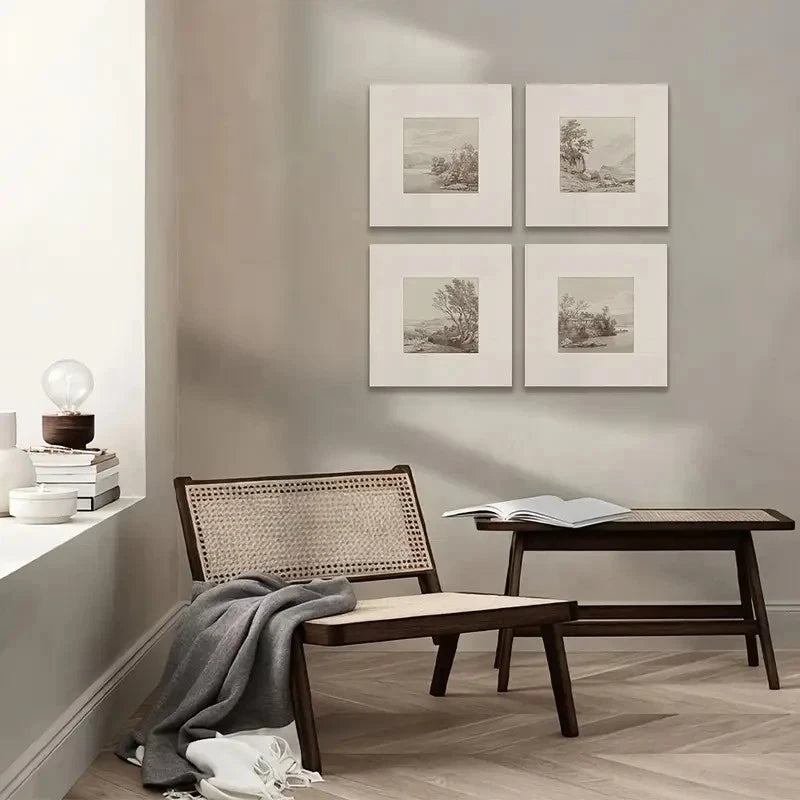 4pcs Landscape Wall Art, Summer Cottage Prints Wall Art Canvas Framed