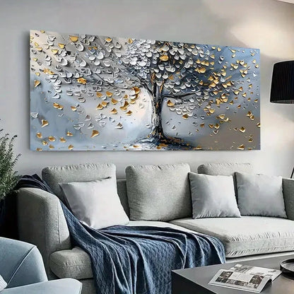 Golden Textured Tree Wall Art wall canvas office home room framed 120x60cm - Bella Home Decor