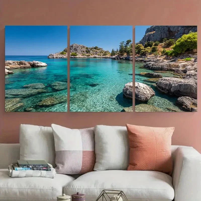 3pcs Kos Greece Aegean Sea Prefect Wall Art Set Canvas Framed 60x90cm - High Quality Print 100% Australian Made Wall Canvas Ready to Hang