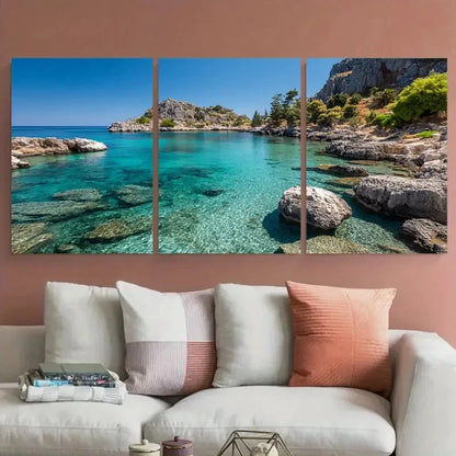 3pcs Kos Greece Aegean Sea Prefect Wall Art Set Canvas Framed 60x90cm - High Quality Print 100% Australian Made Wall Canvas Ready to Hang