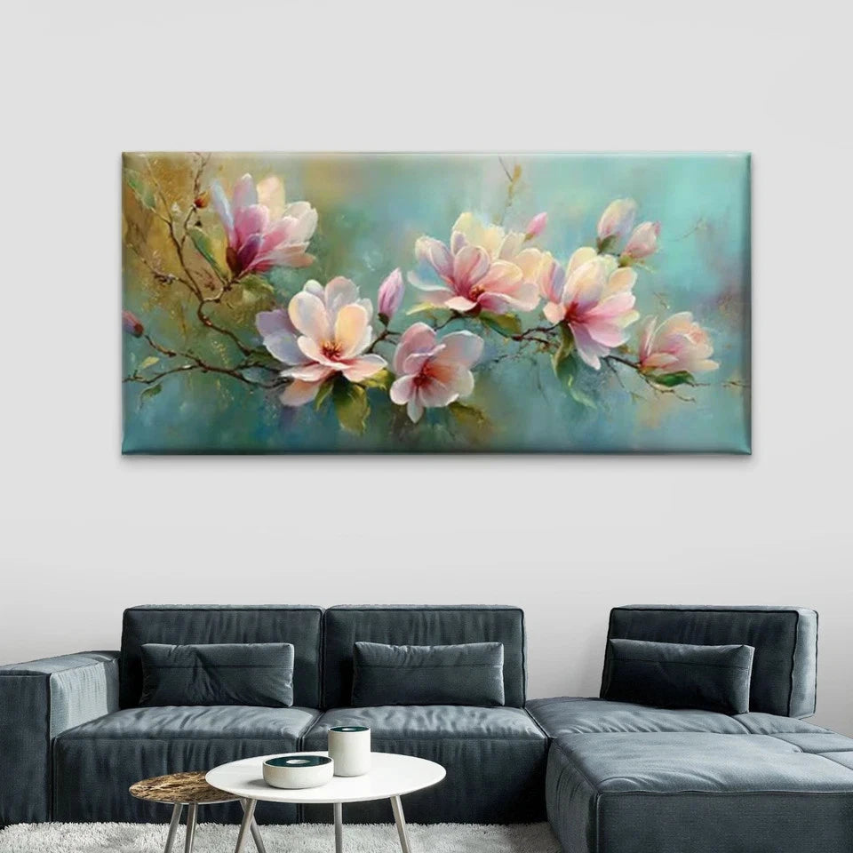 Blush Pink & White Floral Wall Art Canvas Office Home Room Framed 120x60cm