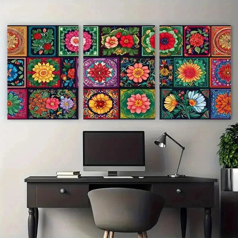 3pcs Colombia Floral Gallery Poster Perfect Wall Art Set Canvas Framed 50x70cm - High Quality Print 100% Australian Made Wall Canvas Ready to Hang - Bella Home Decor