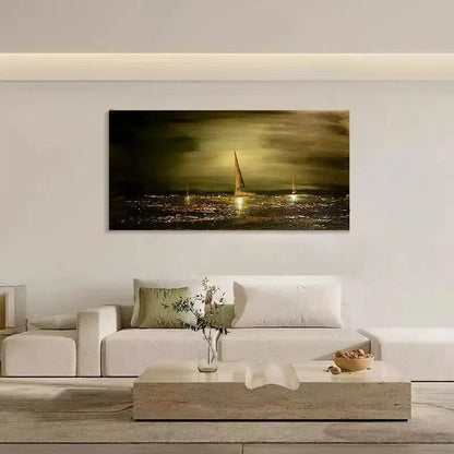 Green Sailboat On Sea Modern Wall Art Canvas Office Home Room Framed 120x60cm