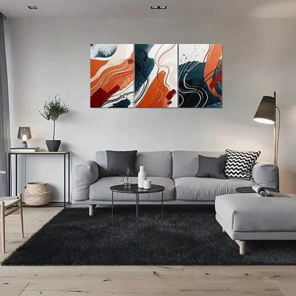 3pcs Abstract Design Orange Blue Metal Print Ready to Hang Art - Bella Home Decor