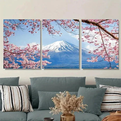 3pcs Cherry Blossom & Mount Fuji Pink Trees Wall Art Set Canvas Unframed - High Quality Print 100% Australian Made Wall Canvas - Bella Home Decor