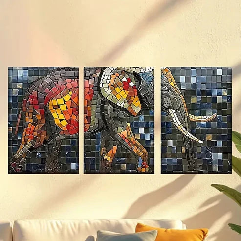 3pcs Mosaic Elephant Wall Art Canvas Unframed - High Quality Print 100% Australian Made Wall Canvas