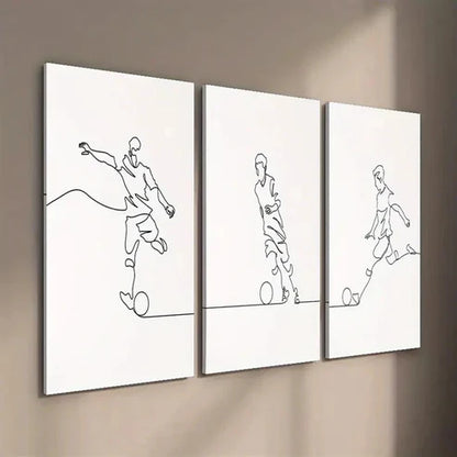 3pcs Soccer Player Minimalist Line Decor Wall Art Set Canvas Unframed - High Quality Print 100% Australian Made Wall Canvas