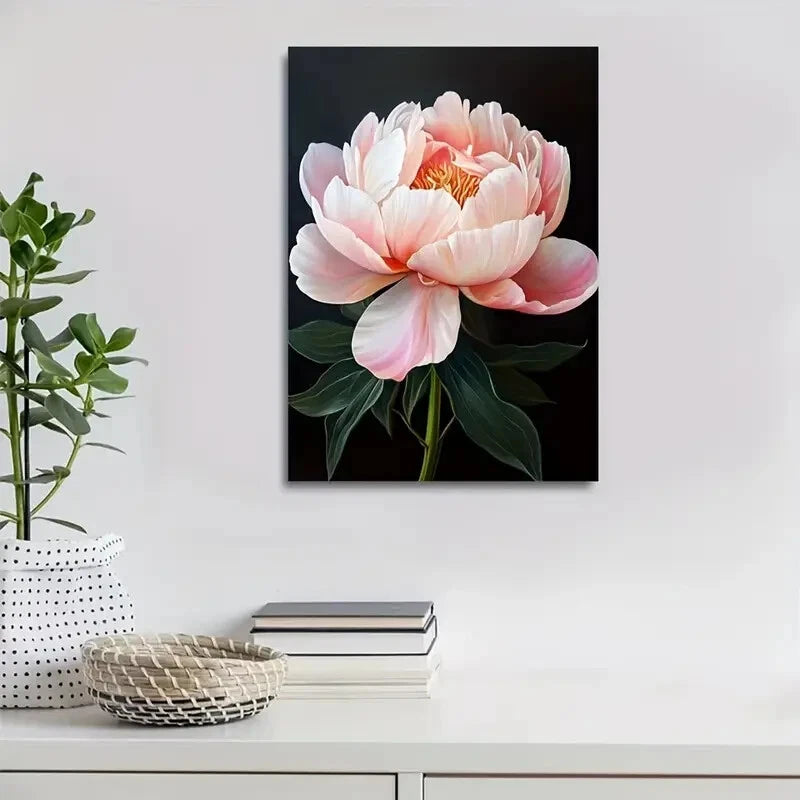Vibrant Pink & White Floral Painting with Black 40x60cm Metal Print Ready to Hang - Bella Home Decor