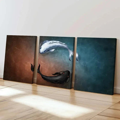 3pcs Tai Chi Bagua Koi Yin And Yang Wall Art Set Canvas Framed 50x70cm - High Quality Print 100% Australian Made Wall Canvas Ready to Hang