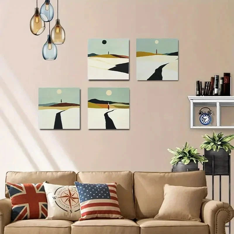 4pcs Girl And Autumn Moon Night Wall Art Canvas Framed