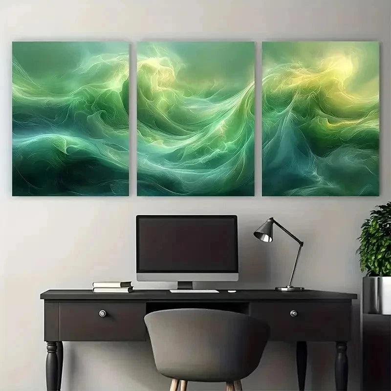 3pcs Vivid Green Abstract Perfect Wall Art Set Canvas Framed 50x70cm - High Quality Print 100% Australian Made Wall Canvas Ready to Hang