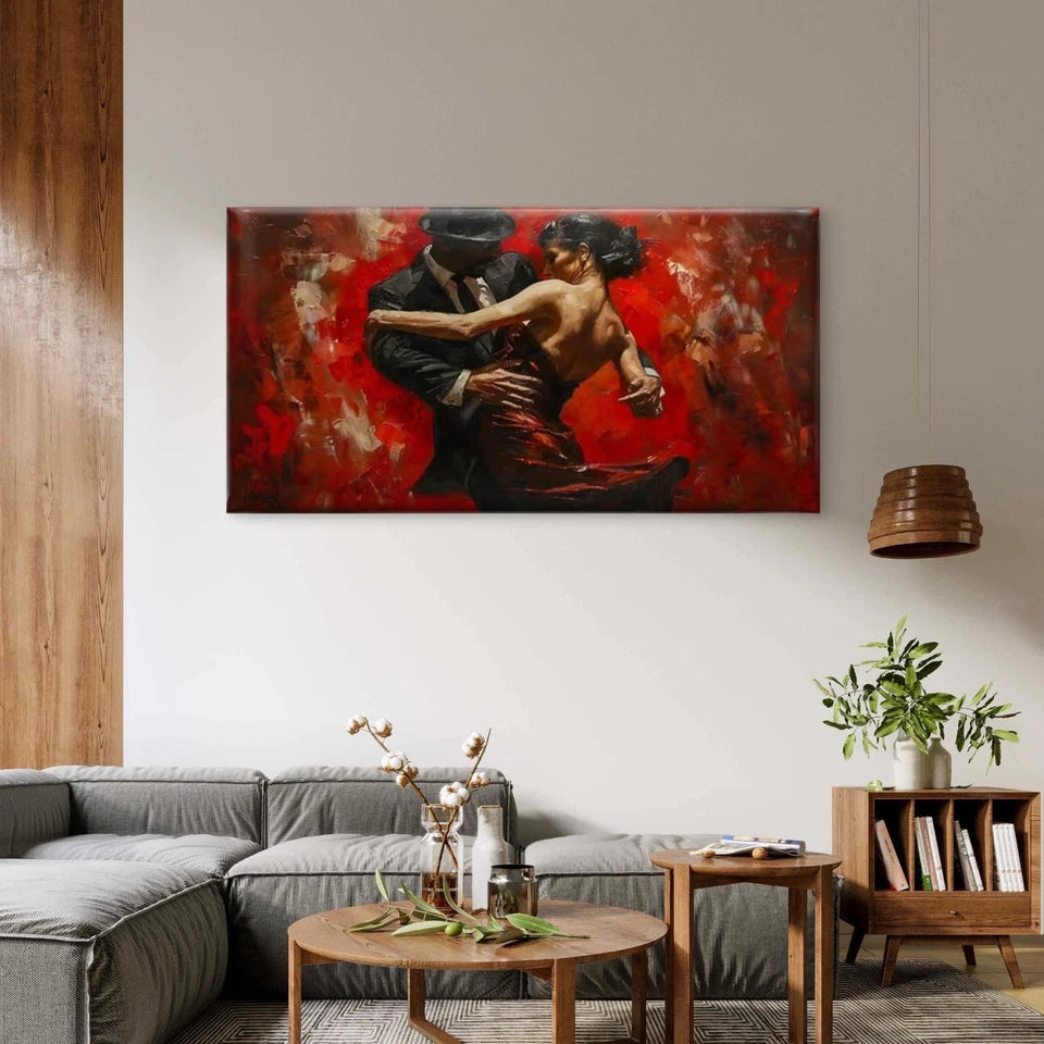 Midnight Dance in Red Wall Art Canvas Office Home Room Framed 120x60cm