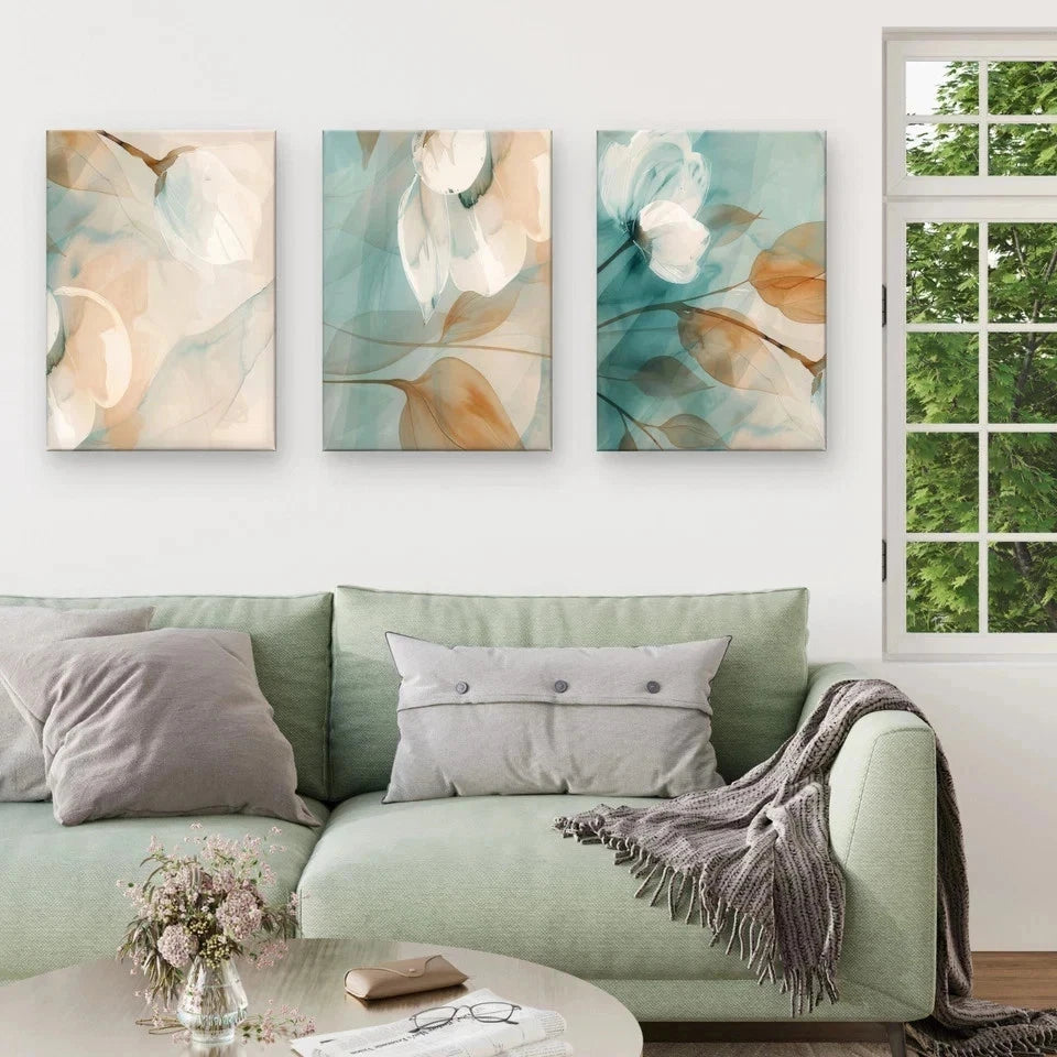 3pcs Modern Ethereal Floral Soft Pattern Wall Art Set Canvas Framed 40x60cm - High Quality Print 100% Australian Made Wall Canvas Ready to Hang