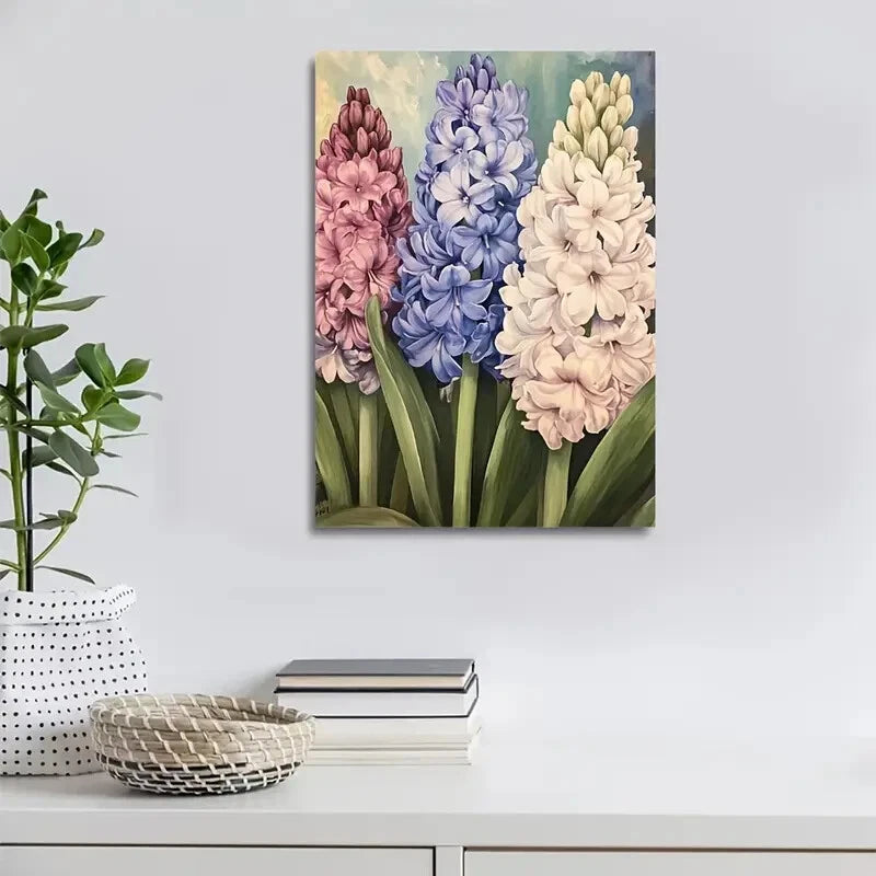 Beautiful Vibrant Hyacinths in Pink Purple & White 40x60cm Metal Print Ready to Hang - Bella Home Decor